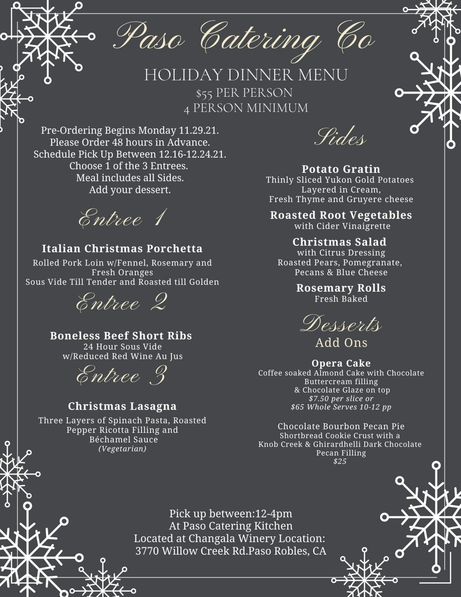 PreOrder Holiday Dinner Paso Catering