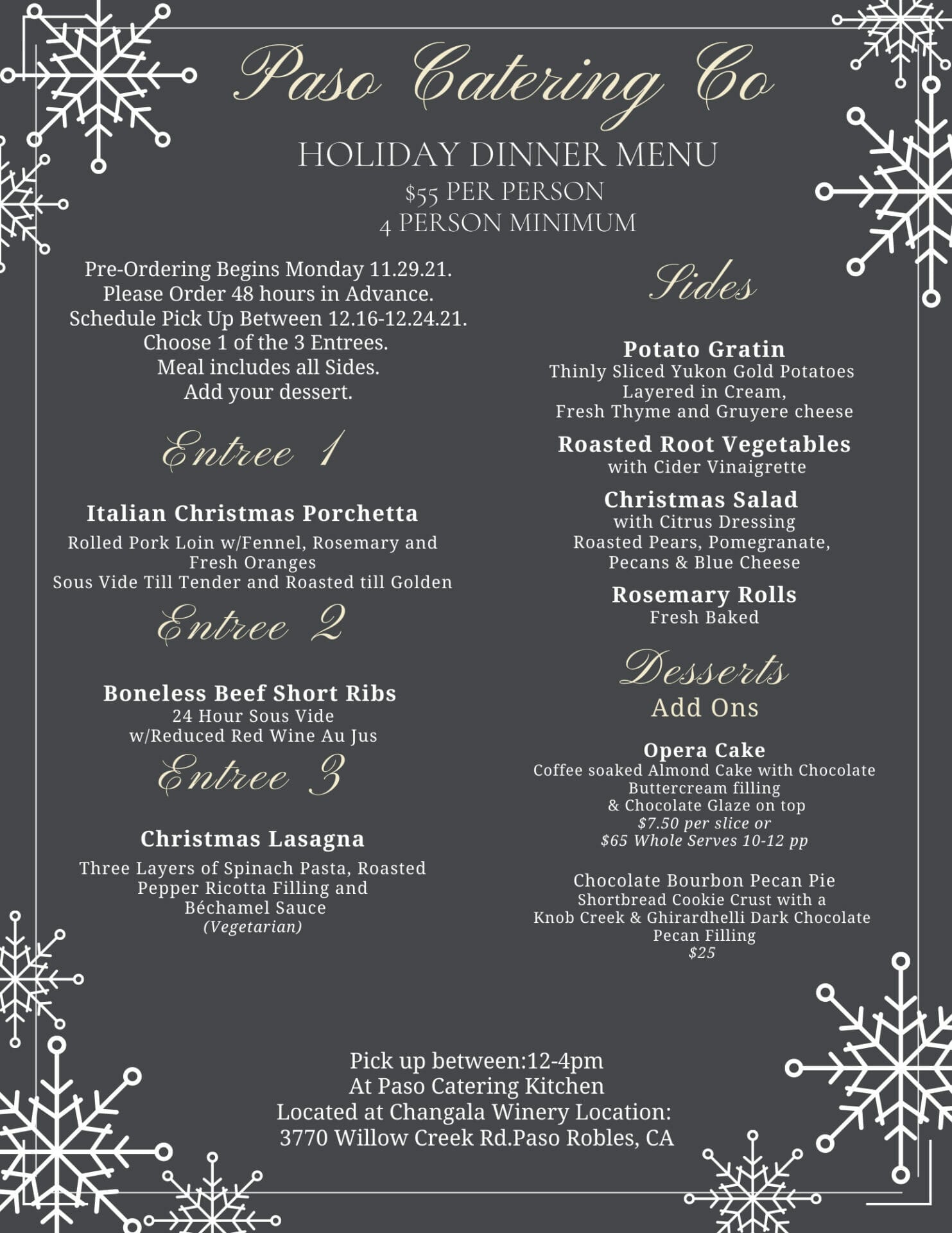 2021 Christmas Menu