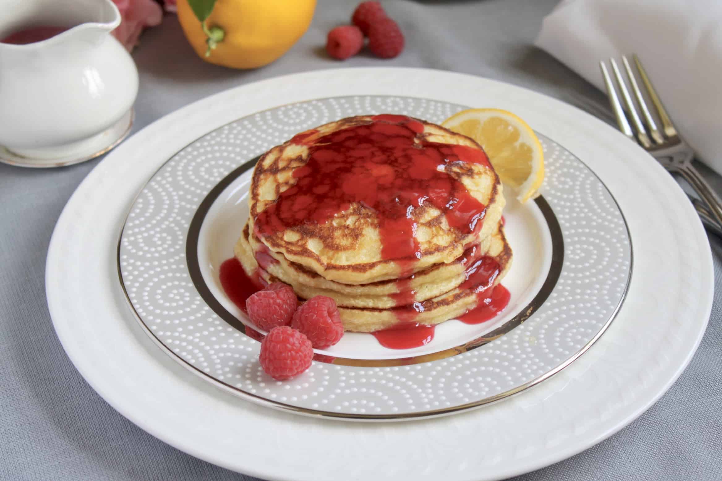 Lemon Ricotta Pancakes with Raspberries
